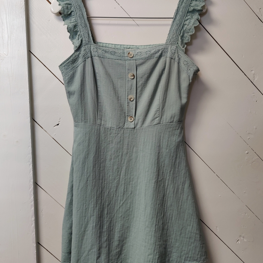 Altar'd State Green Ruffled Sundress with Flutter Sleeves